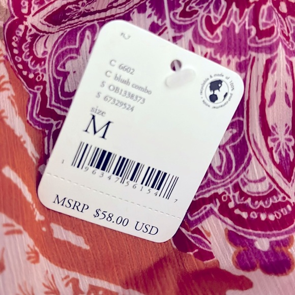 NEW FREE PEOPLE - Blush Floral Top with Elasticized Waistband - Picture 8 of 9